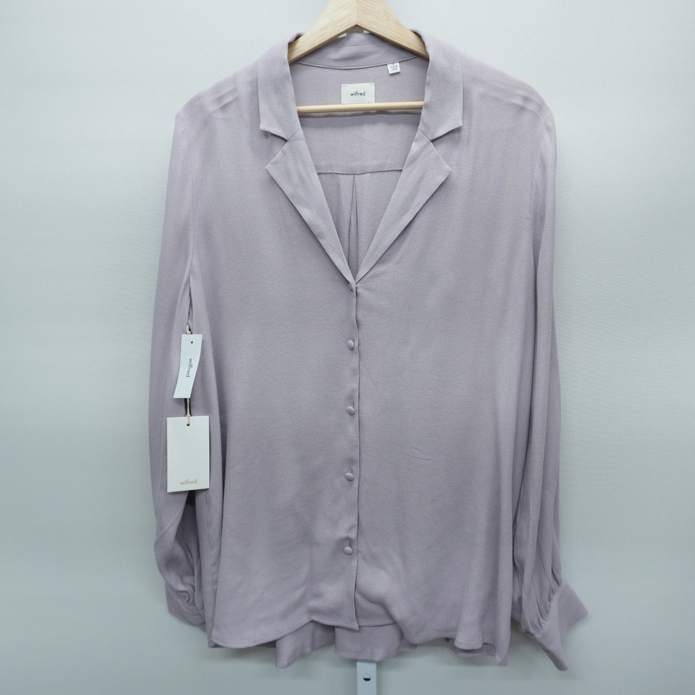 NWT Wilfred Aritzia Tulum Button Down Blouse Morado Grey Purple 100701 Womens L